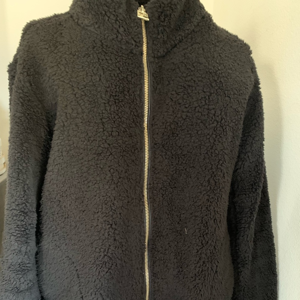 Calvin Klein Teddy black Sherpa gold detail zip logo medium performance CK - Picture 3 of 4